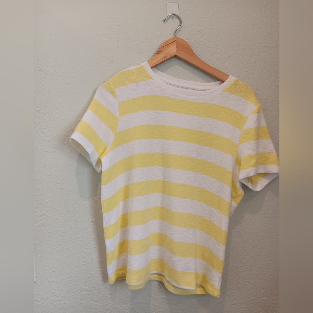 Marled Cotton Yellow and White Striped T-Shirt